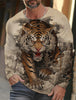 2024 new men's Ukiyoe long-sleeved T-shirt 3D printed high-definition tiger print men's autumn tops casual round neck T-shirt