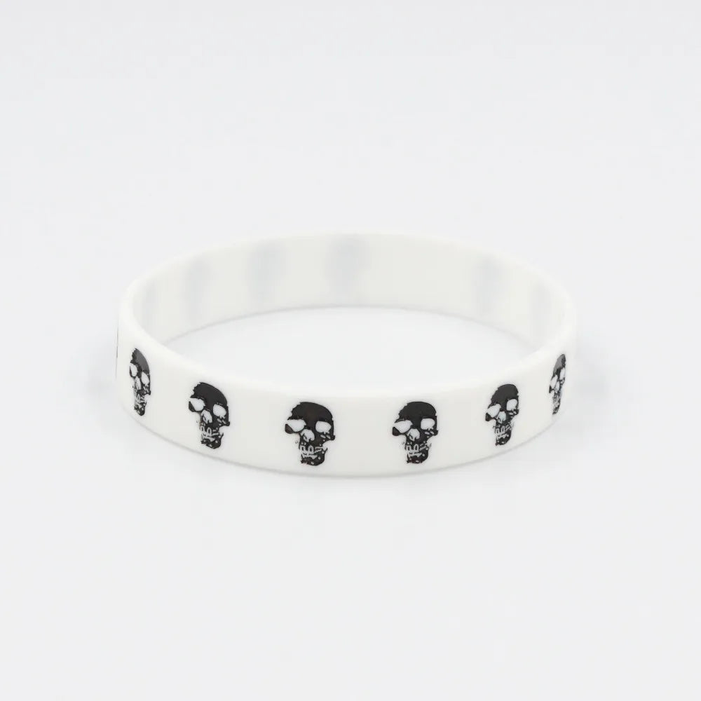 1PC Casual Skull Silicone Rubber Wristband Sports Black White Bracelets Bangles Hip Hop Skeleton Bands Women Men Halloween Gift