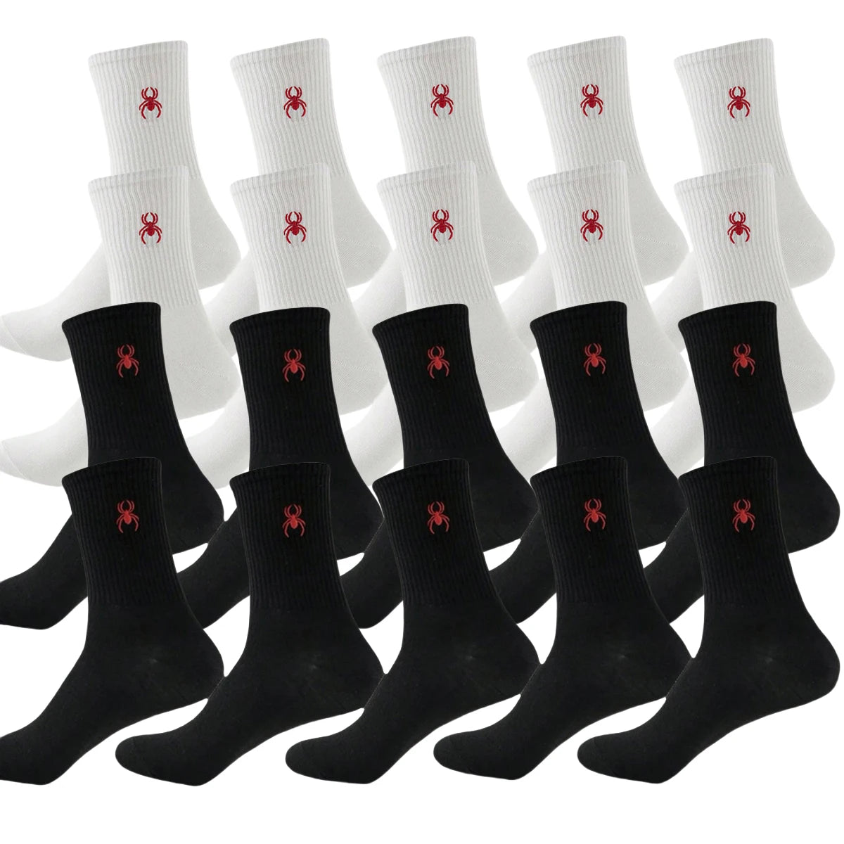 5/10/20 Pairs of Men's Crew Socks with Spider Pattern, Comfortable, Breathable, Moisture Wicking, Halloween