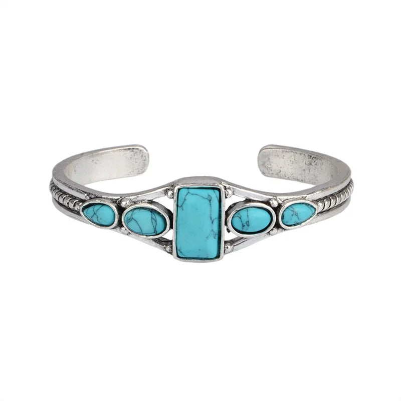 Vintage  Natural Stone Bracelets Elegant Open Adjustable Cuff Bangles for Women Men Party Jewelry Gifts