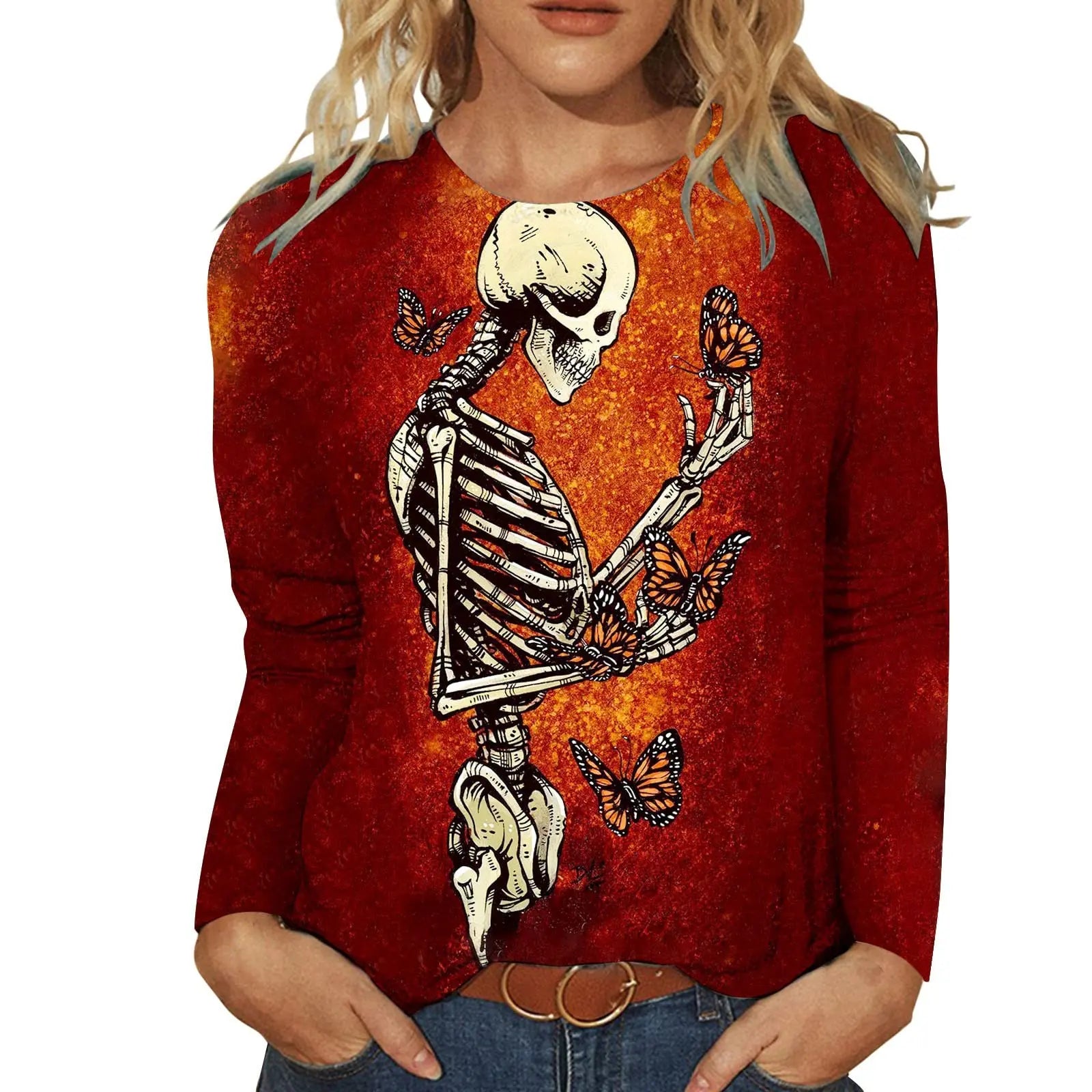 2024 New Women Halloween Crow Printed Casual Sweatshirt Round Neck Casual Basic Loose Fashion Women Designer Style