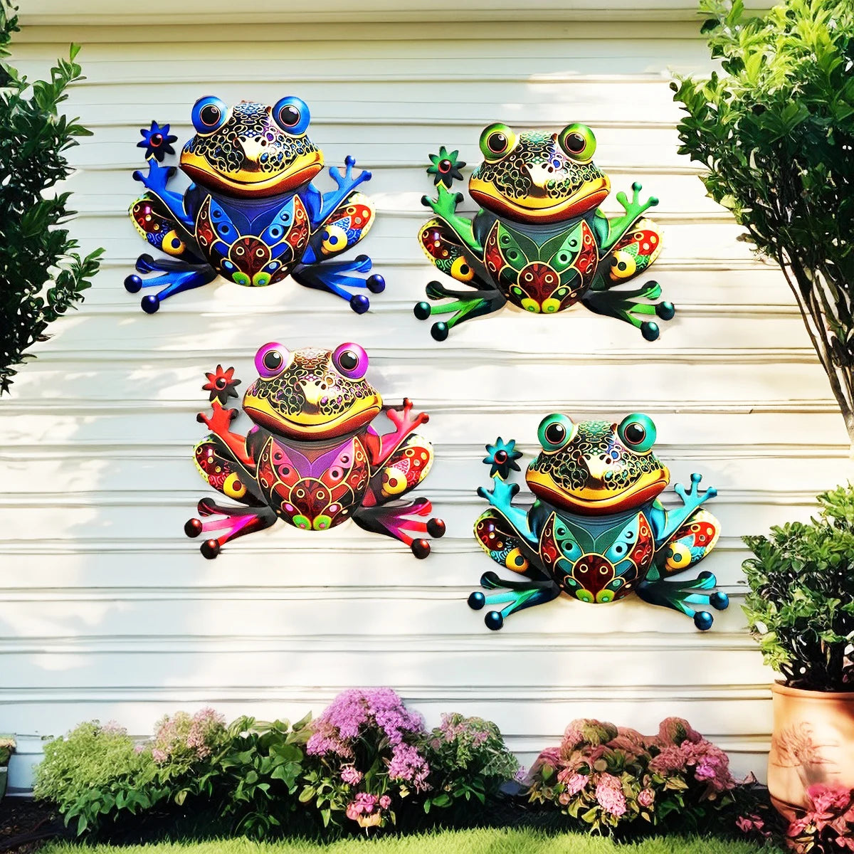 Eye-catching Metal Art Frog Wall Decor Colorful Iron Art Frog Sculpture Frog Hanging Ornament for Outdoor Home Yard Garden Fence
