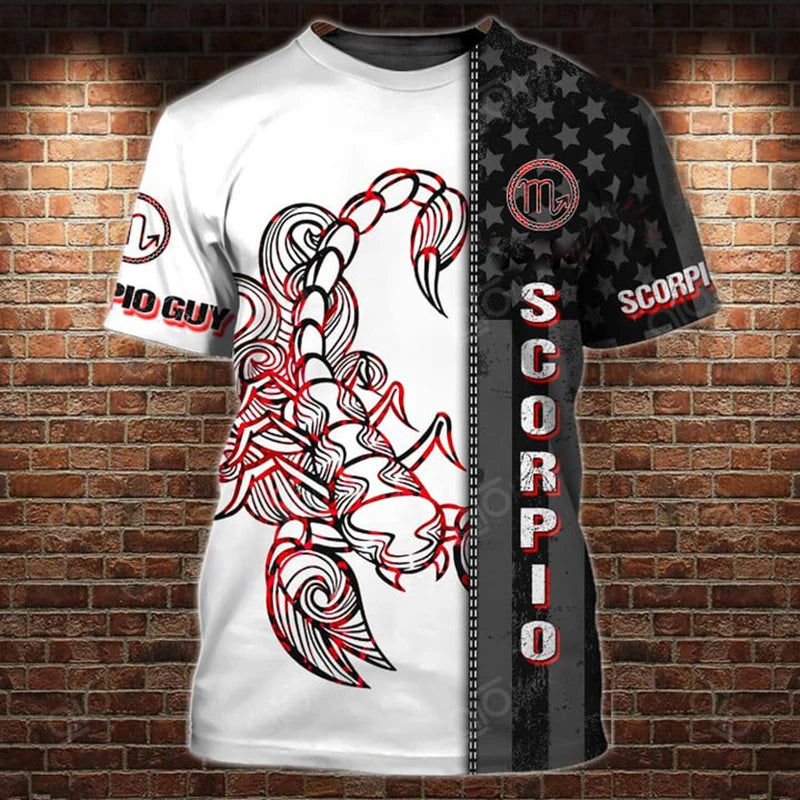 Animal Men's T Shirt Summer Short Sleeve Scorpion 3D Print Funny T-Shirts Fashion Casual Male Sportshirt Oversized Mens Clothing