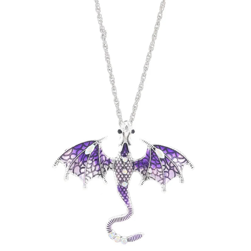 Gothic Colorful Flying Dragon Necklace for Woman Man Punk Jewelry Goth Pendants Necklaces Enamel Fly Dragon Collar collares