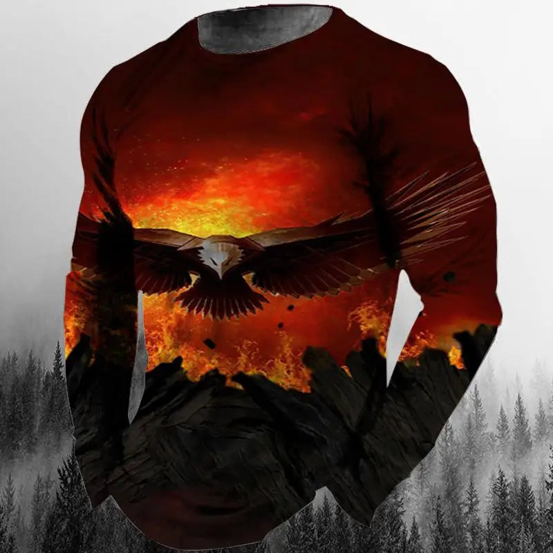 3D Animal Print Hip Hop Men's Tops T-Shirt 2024 New Men's Eagle Print Graphic Casual Long Sleeve T-Shirt Autumn Streetwear