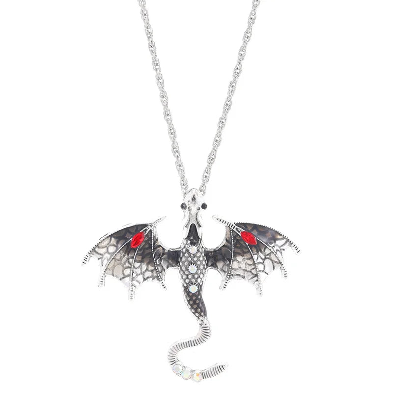 Gothic Colorful Flying Dragon Necklace for Woman Man Punk Jewelry Goth Pendants Necklaces Enamel Fly Dragon Collar collares