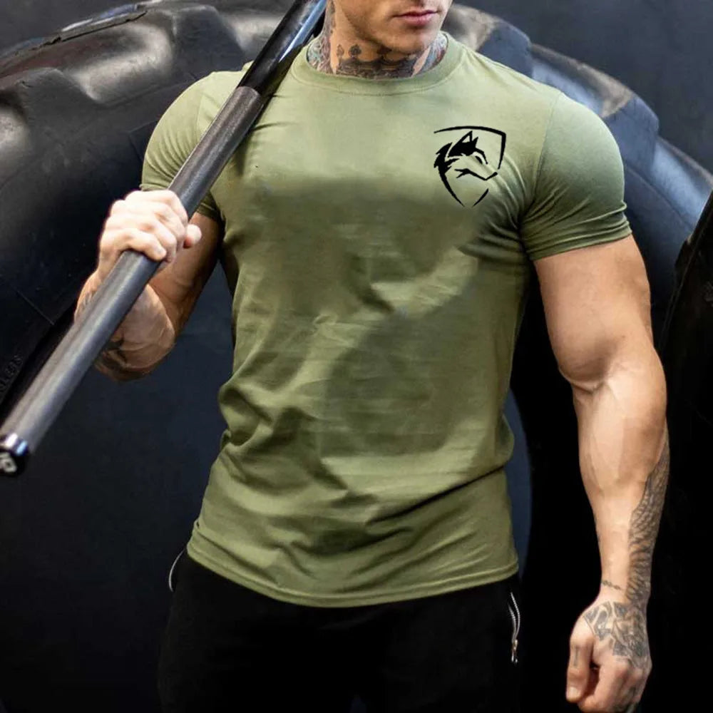 New Cotton Casual Print T-shirt Men Short Sleeve Skinny Tees Shirt Male Gym Fitness Tops Summer Sport Training Crossfit Clothing