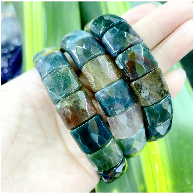 2024 New Natural Stone Lapis Lazuli Amazon Tiger Eye Agate Morgan Faced Square Elastic Bracelet for Men and Women Charm Jewelry