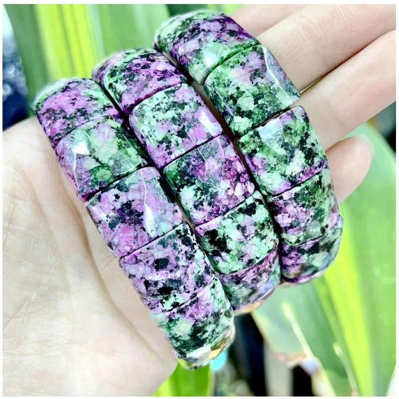 2024 New Natural Stone Lapis Lazuli Amazon Tiger Eye Agate Morgan Faced Square Elastic Bracelet for Men and Women Charm Jewelry