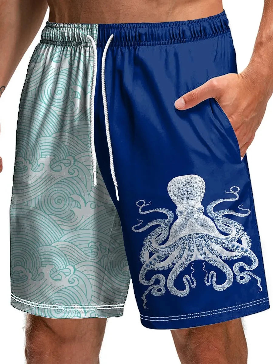 Men's Hawaiian Swim Trunks 3D Cartoon Print Beach Shorts Quick Dry Outdoor Leisure Sports Shorts Swimwear Fashion Men's Shorts