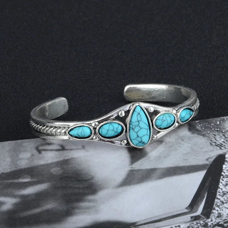 Vintage  Natural Stone Bracelets Elegant Open Adjustable Cuff Bangles for Women Men Party Jewelry Gifts