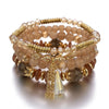 4Pcs Bohemian Women Pink Tassel Bracelet Set For Female I Love You Feather Round Charm Beads Chain Bangle Fashion Party Jewelry