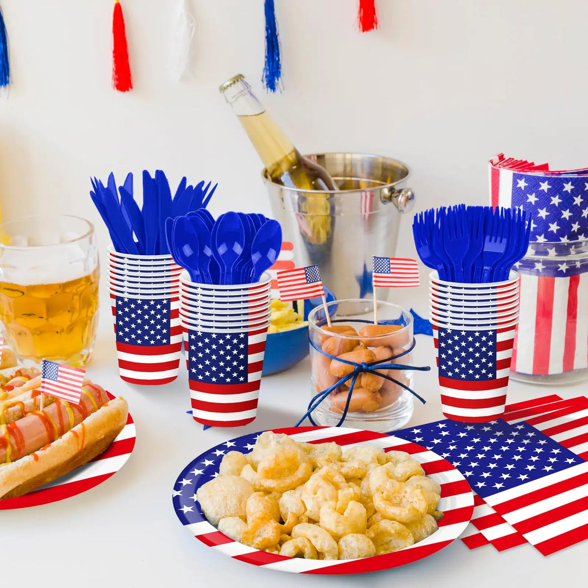 Independence Day Party Supplies American Flag Tableware USA Plates, Cups, Napkins, Forks, Spoons For 4th Of July USA Party Decor