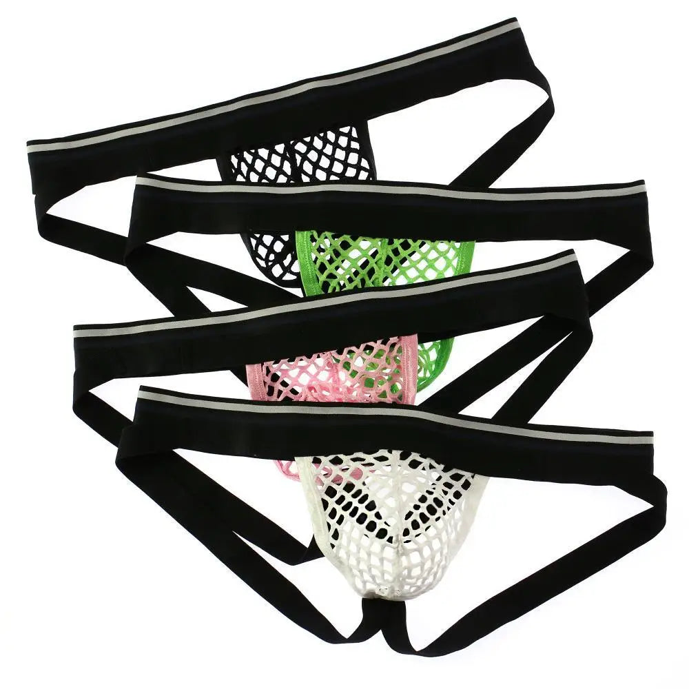 Men Jockstrap Underwear Underpants Sexy Transparent Mesh Thongs G string T-back Panties Breathable Briefs for Man