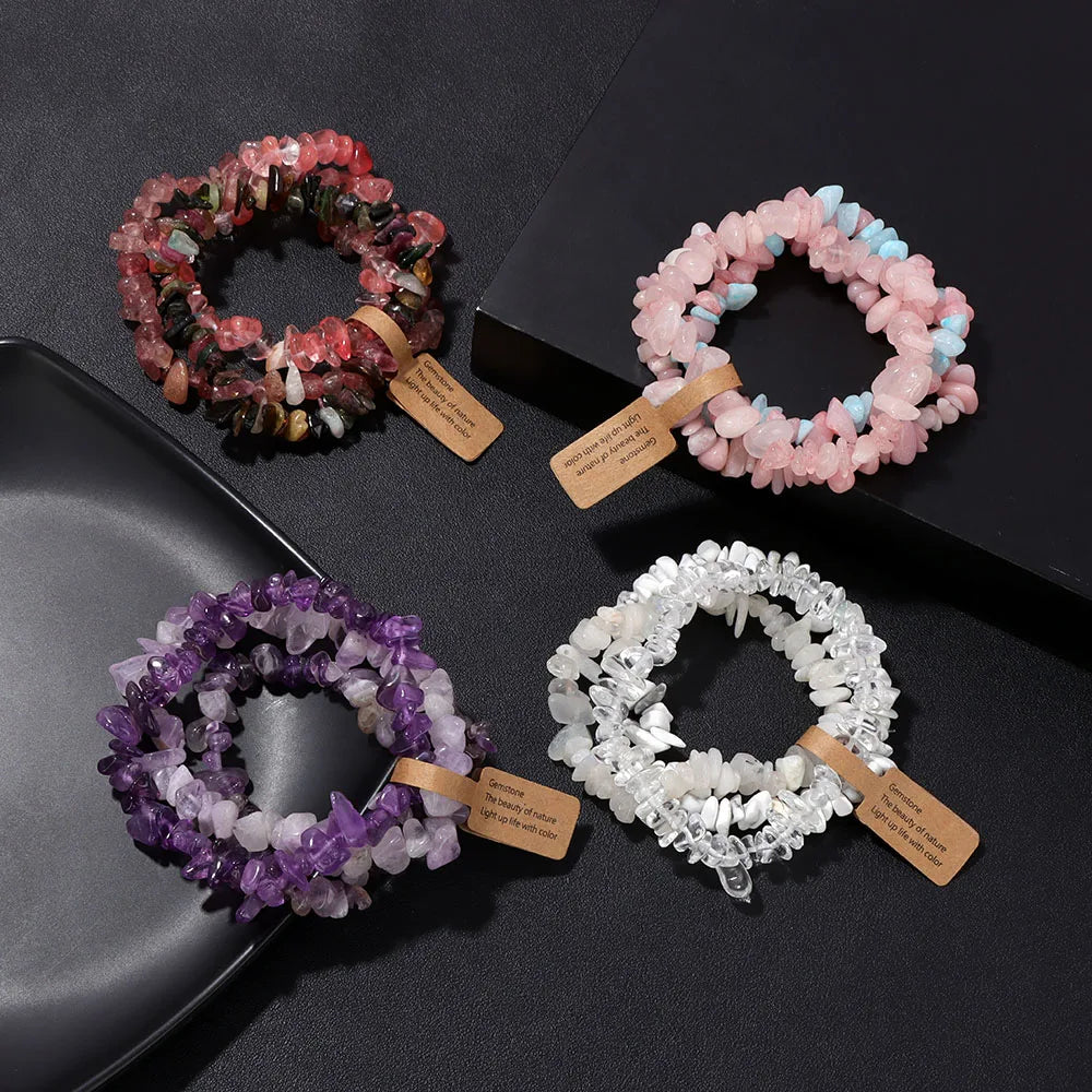Irregular Natural Stone Bracelet Crystal Quartz Amethysts Tiger Eye Chips Gravel Beads Bracelets for Women Men Healing Jewelry