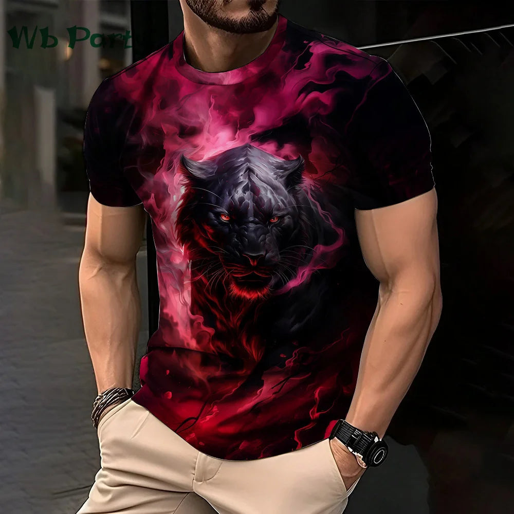 3D Lion Print Graphic T shirts Short Sleeve Tee Men's Clothing O-Neck Animal Print Mens Clothing T-shirts for Men Street Tops