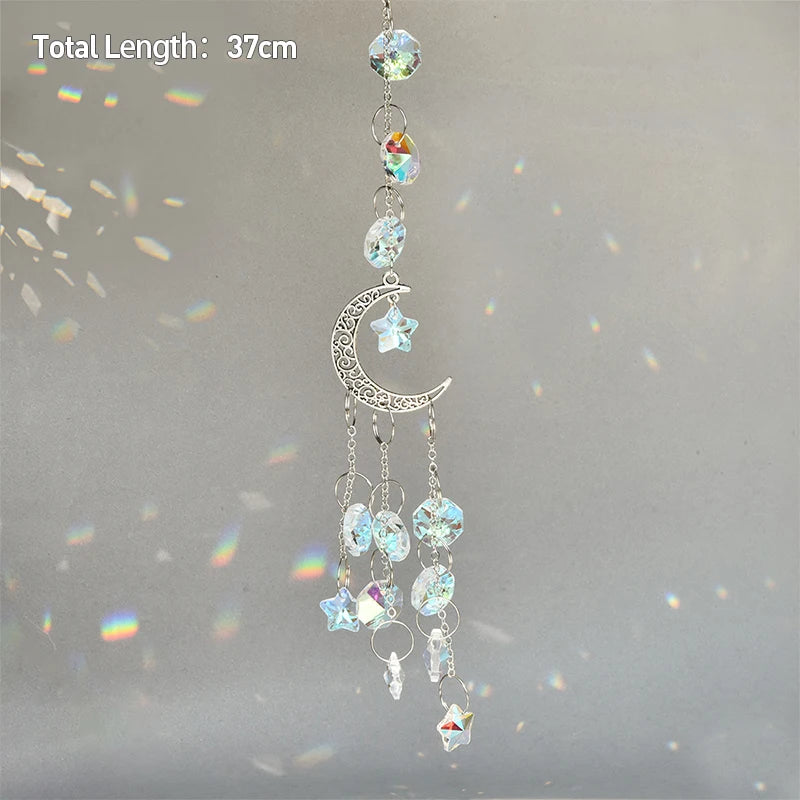 Hanging Crystal Pendant Garden Suncatcher Wind Chimes Rainbow Prism Crystal Chain for Window Drop Bell Christmas Tree Home Decor