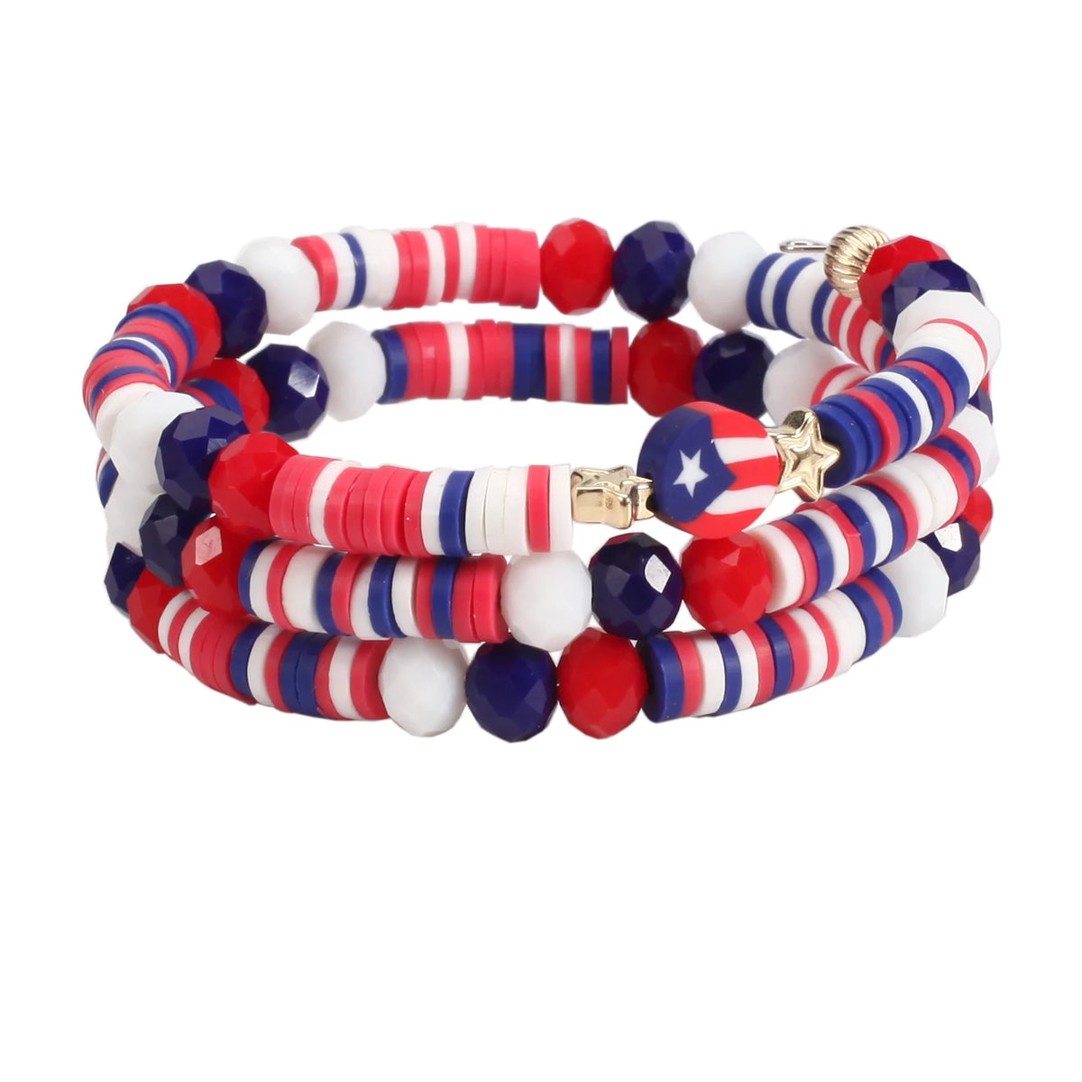 Patriotic Bracelets 4th of July Beaded Stretch Bracelets for Women American Flag Charm Bracelets Independence Day Accessory