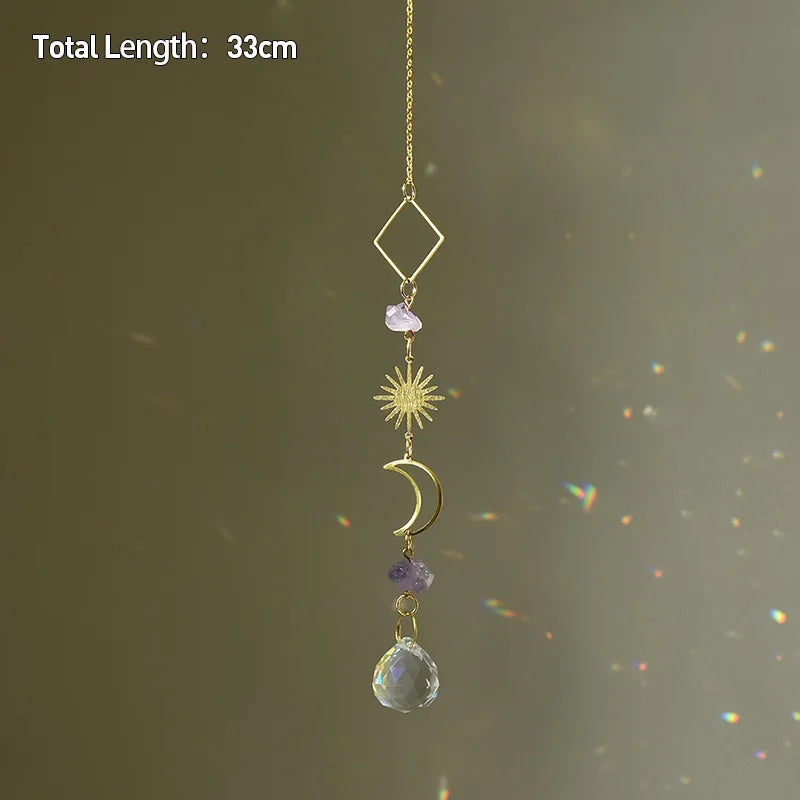 Hanging Crystal Pendant Garden Suncatcher Wind Chimes Rainbow Prism Crystal Chain for Window Drop Bell Christmas Tree Home Decor