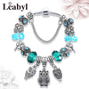 Antique Tibetan Silver Tree of Life Charm Bracelets Green Crystal Flower Bead Bracelet with Heart Diy Jewelry Pulsera Mujer