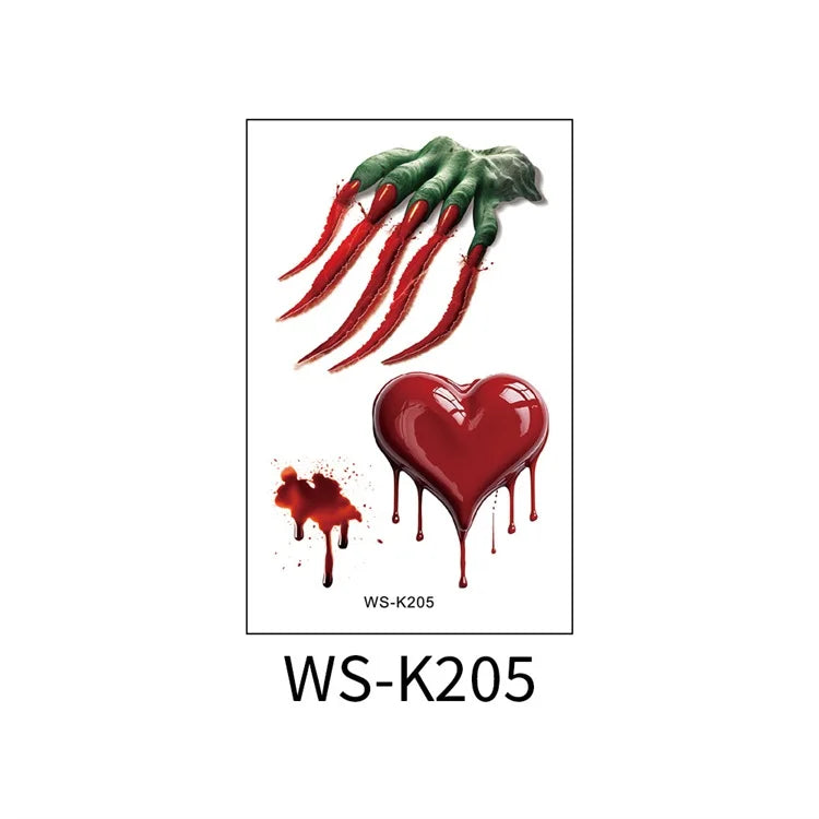 Halloween Big Scars 3D Tattoo Temporary Bloody Marks Skull Disposable Party Makeup Horrible Body Art Festival Sticker Waterproof