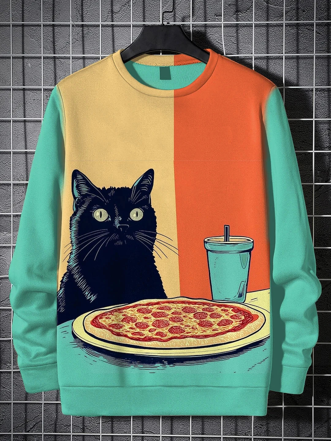 Men's Winter Skiing Animal Kitten Printed Casual Sweatshirt Fashion Round Neck Pullover Sweatshirt Polyester Fabric 2025 New