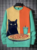 Men's Winter Skiing Animal Kitten Printed Casual Sweatshirt Fashion Round Neck Pullover Sweatshirt Polyester Fabric 2025 New