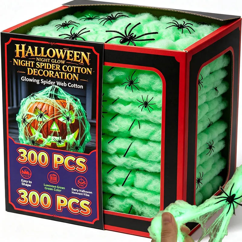 Luminous Fake Cobwebs with Spiders Halloween Glow in The Dark Spider Web Stretchy Spooky Webbing Cosplay Party Home Decor Props