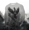 Men's Fashion Printed Round Neck Long Sleeve Party Autumn Sports Leisure Pullover Men 3D Flying Eagle Printed Loose Sports Top