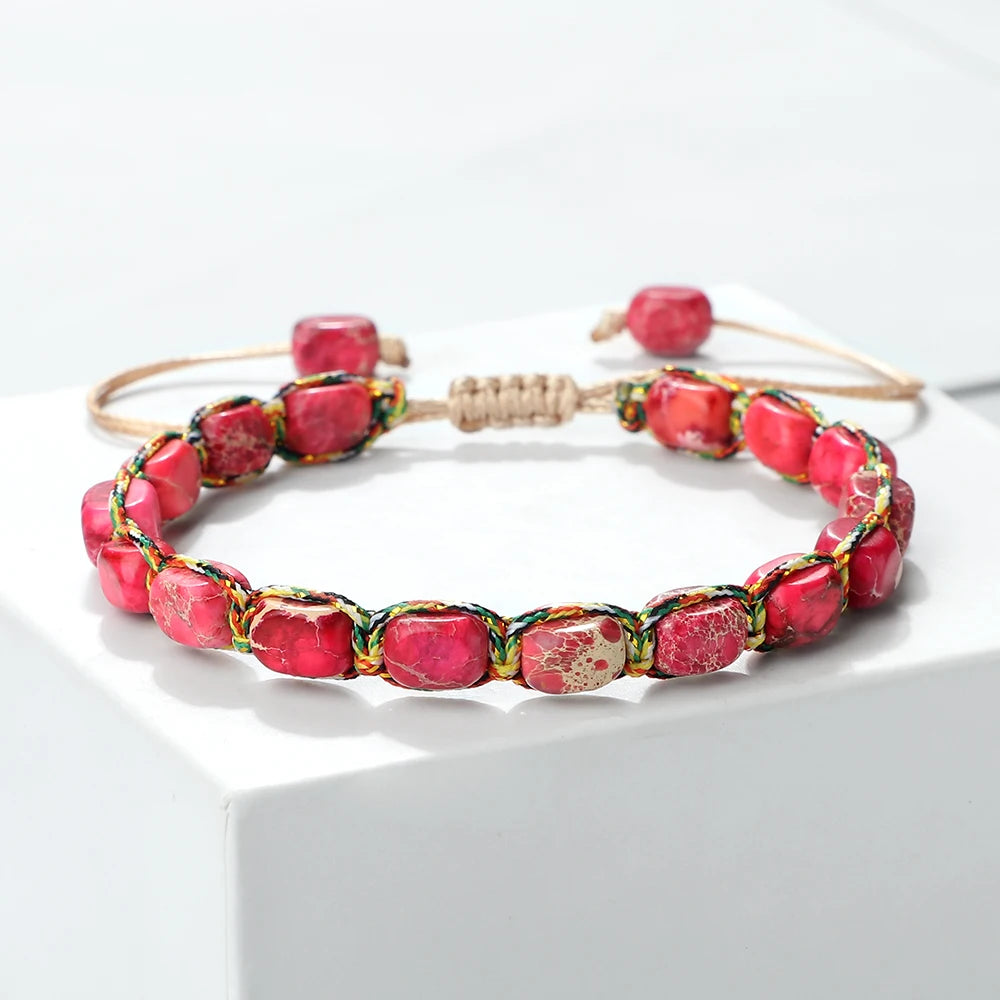 Bohemian Imperial Stone Beaded Bracelet Handmade  Braided String Bangles Friendship Jewelry Gift Vintage Design Strand Bracelets