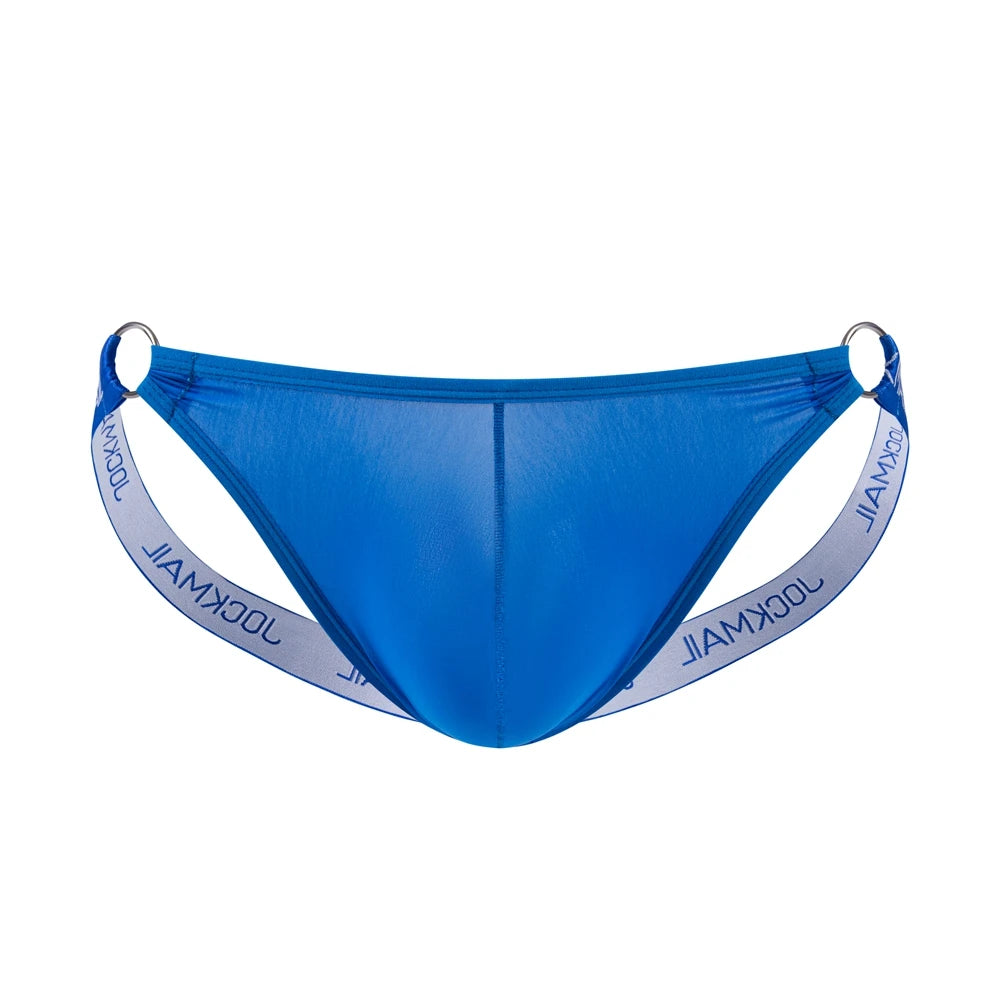 Breathable Mens Slip Bikini Jockstrap Briefs Mens Panties Sexy Transparent Mesh Ice Silk Men Underwear Sissy Men Underpants Pink