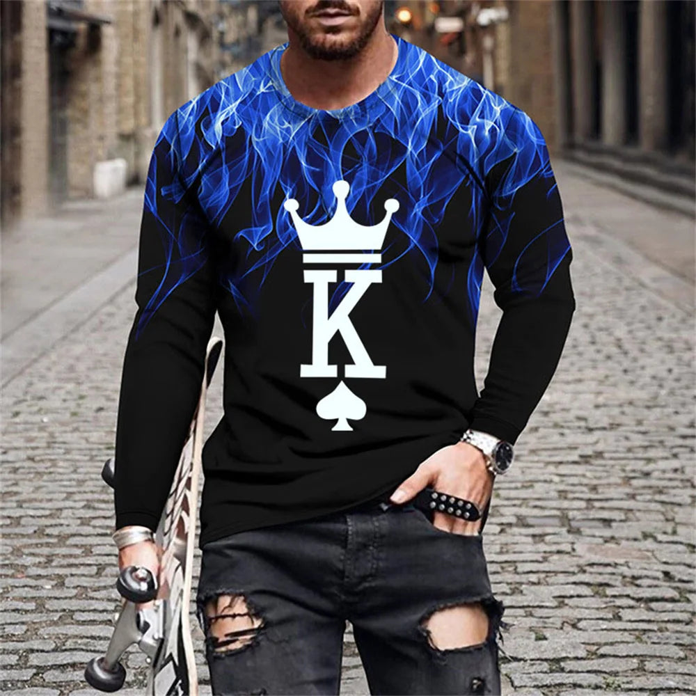 Retro Flame Series 3D Print Summer Men's O-Neck T-shirt Casual Long Sleeve T-Shirt Oversized Pullover Fashion Trend Men Clothing