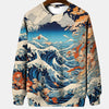 Japanese Ukiyo-e Hoodied Men's Sweatshirts Pullover Sea Wave Ramen Graphic Print Long Sleeves Hoodies Oversized Men Clothing Top