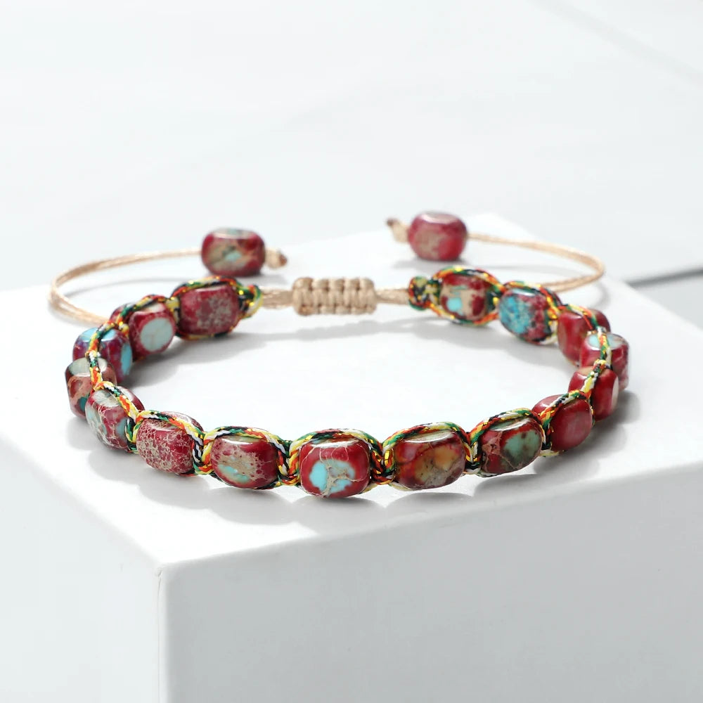 Bohemian Imperial Stone Beaded Bracelet Handmade  Braided String Bangles Friendship Jewelry Gift Vintage Design Strand Bracelets