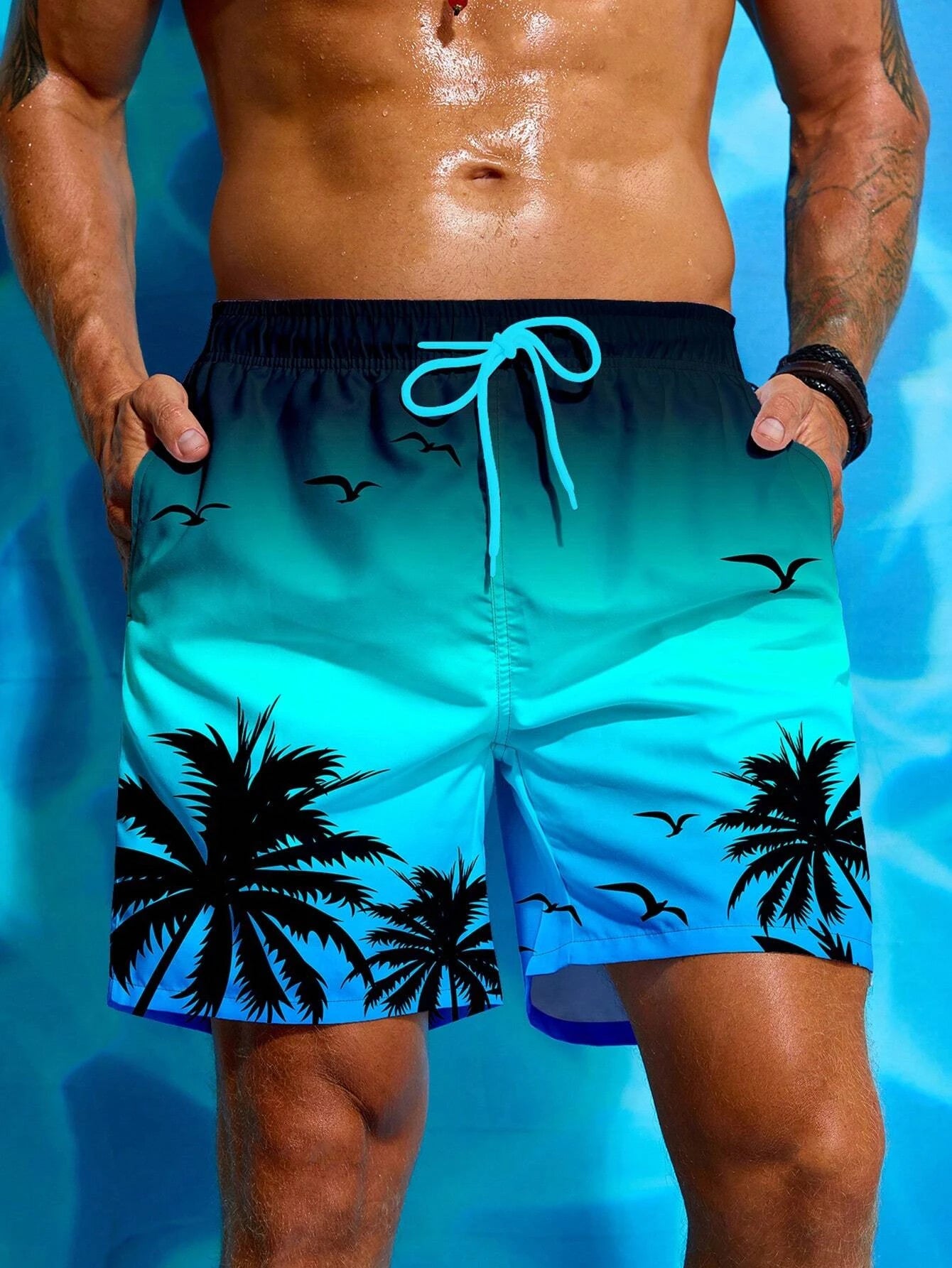 Palm Tree Tropical Men's Resort 3D Printed Board Shorts Swim Trunks Pocket Comfort Breathable Short Hawaiian Style Holiday Beach