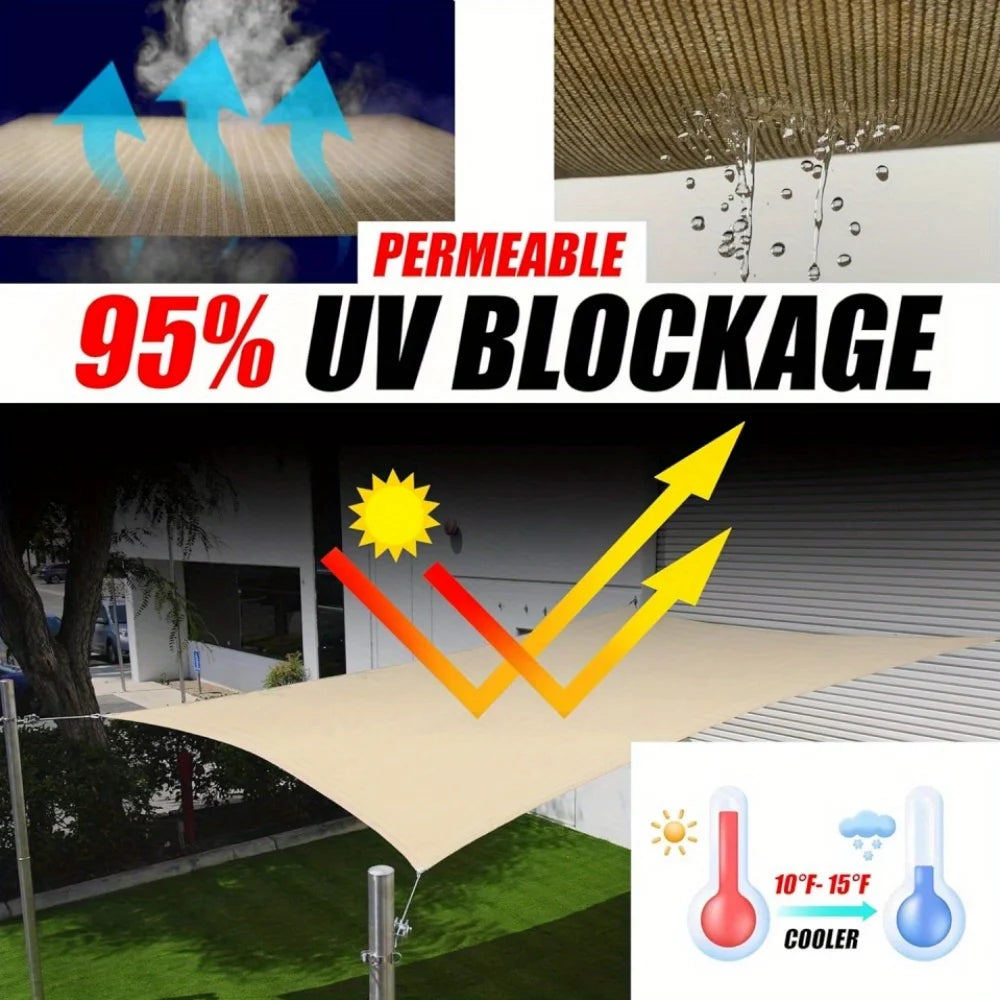 High Density Sun Protection and Shading Canvas - Beige - Made of High Density Polyethylene Substrate, Equipped with a Rotatable