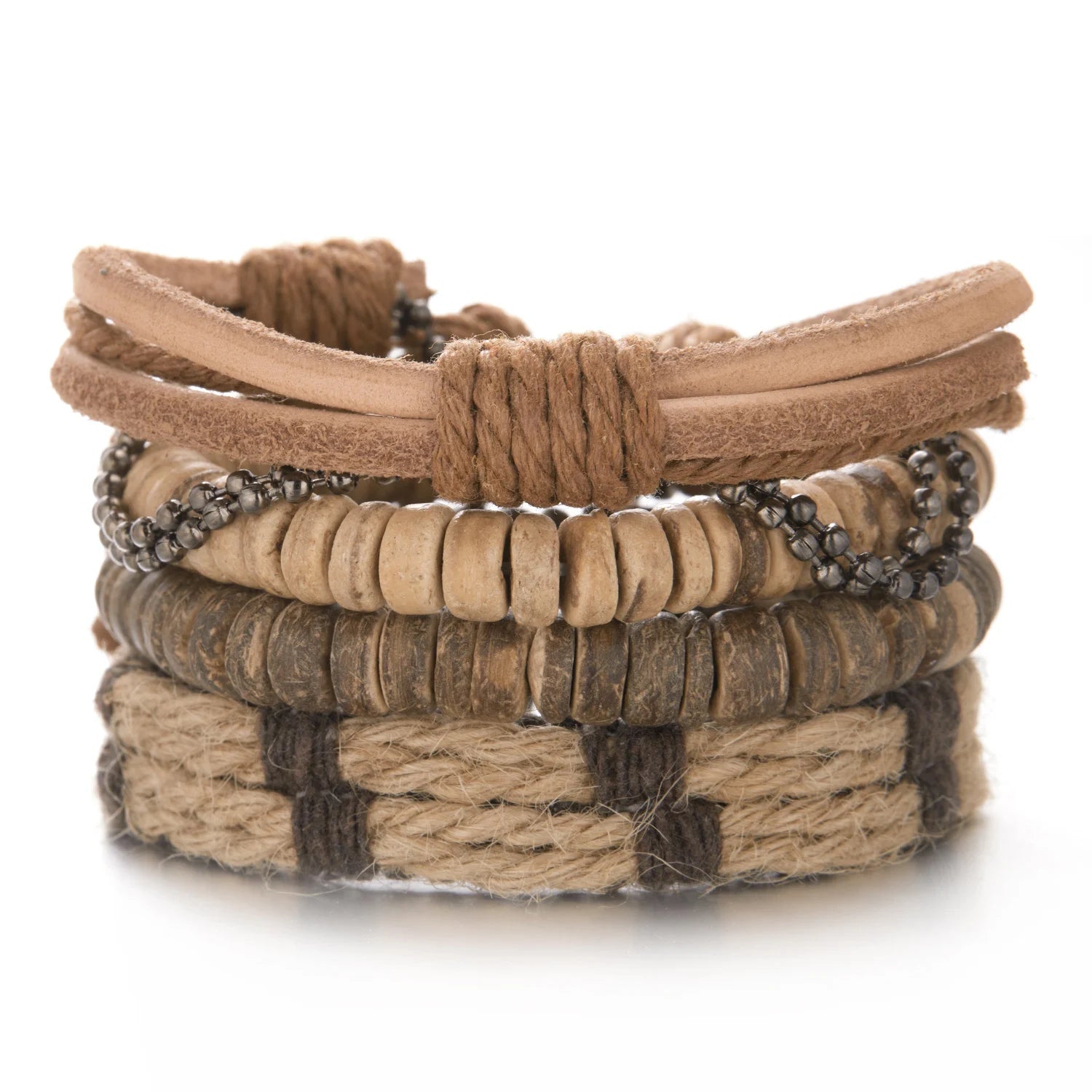 4Pcs/Set Braided Wrap Leather Bracelet for Men Women Vintage Yin Yang Infinity Wood Beads Charm Bracelets Male Wristband Jewelry