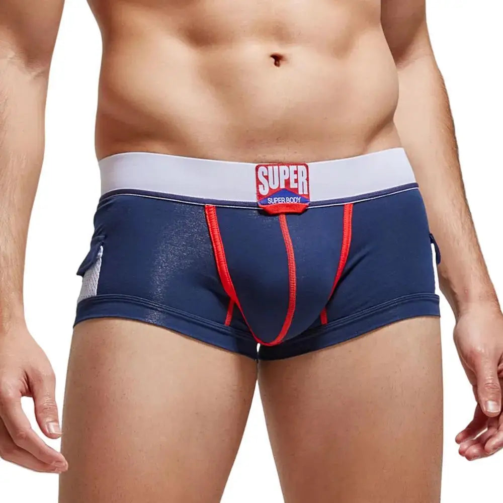 SUPERBODY Men's Boxer Shorts Cotton Solid Sexy Underwear U convex Pouch Boxers Briefs Pocket Decorative Male Panties