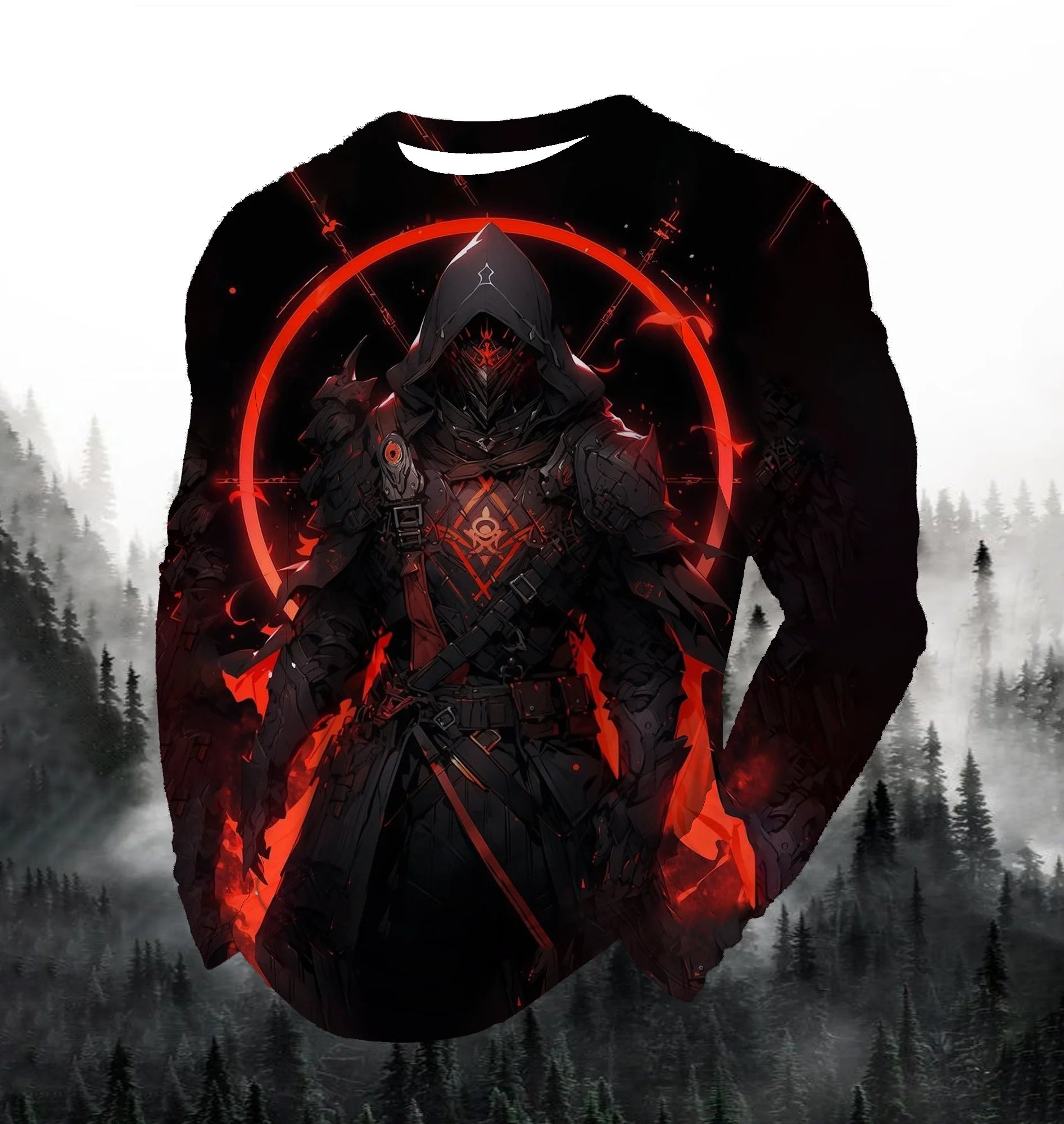 2024 Men's Fashion Printed Round Neck Long Sleeve Autumn Sports Leisure Pullover Men's 3D Japanese Samurai Printed Loose Tops