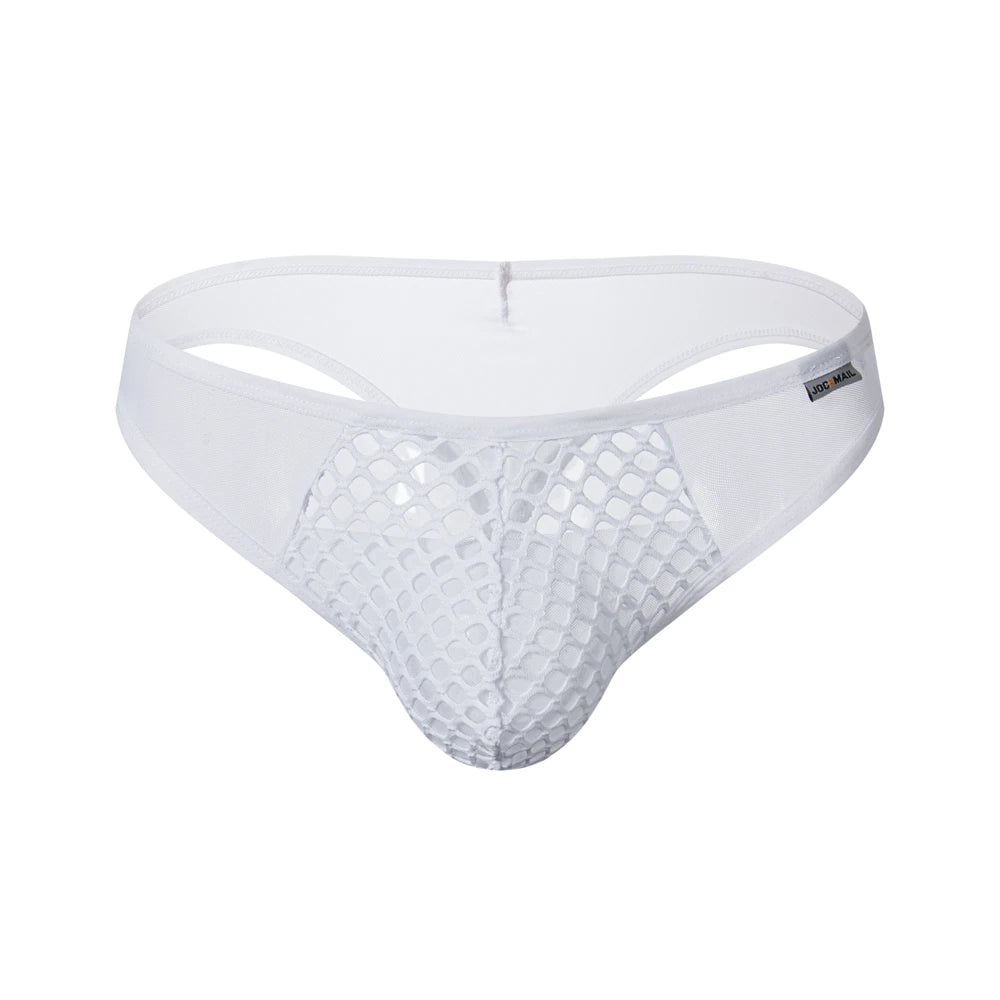 Mens Slip Bikini Jockstrap Briefs Mens Panties Sexy Fishnets Hole Transparent Mesh Ice Silk Men Underwear Sissy Men Underpants