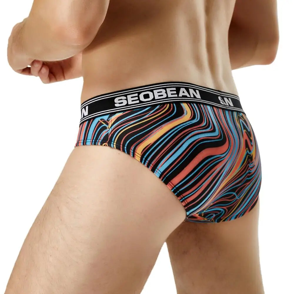 2022 SEOBEAN Sexy Men's Underwear Bikini briefs Low-rise Male Underpants Printed Pattern Underwear Fashion Men Briefs