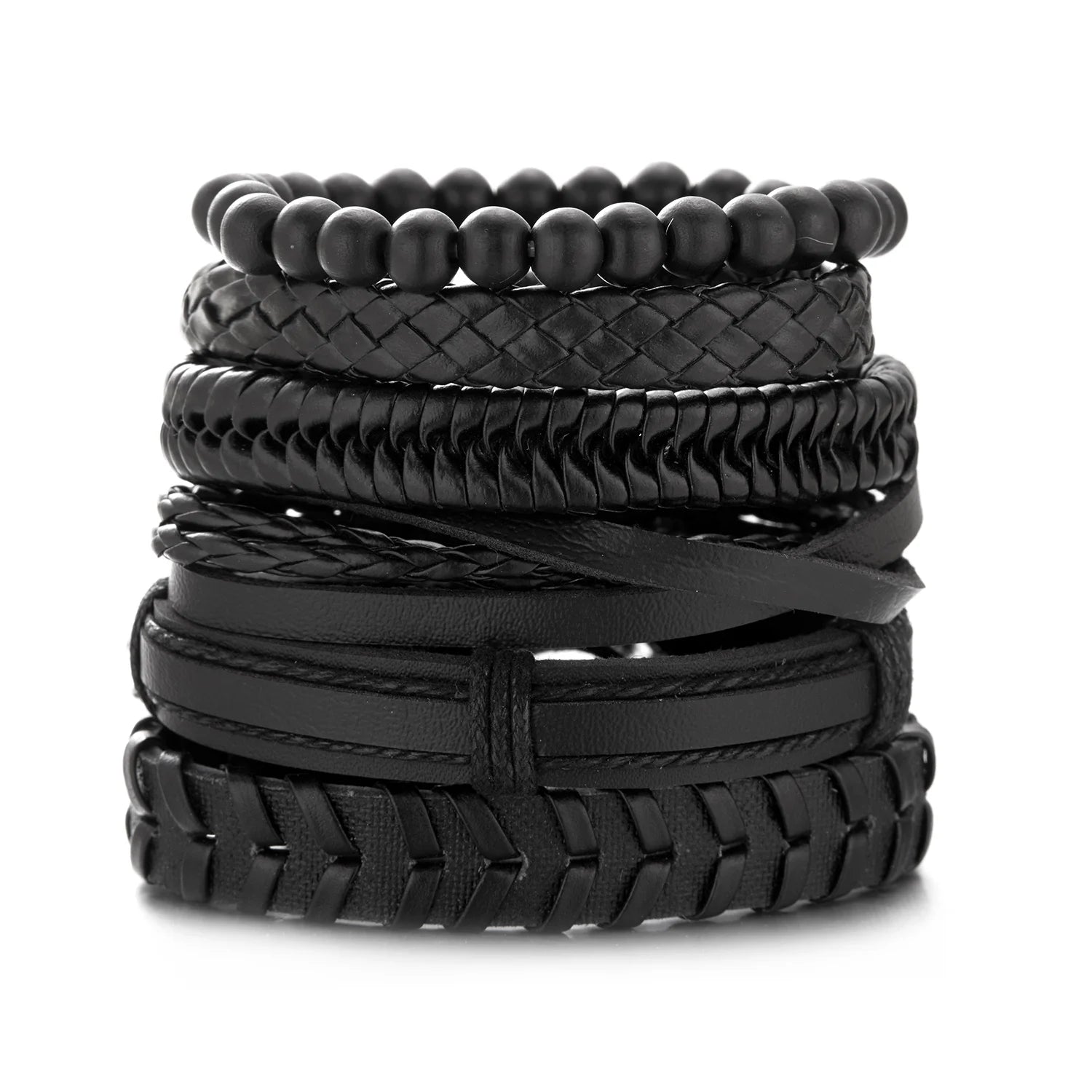 4Pcs/Set Braided Wrap Leather Bracelet for Men Women Vintage Yin Yang Infinity Wood Beads Charm Bracelets Male Wristband Jewelry