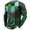 Vintage Men's Long Sleeve T-shirt Tops Plaid Print Autumn Oversized Sweatshirt Male O-neck Casual Daily Streetwear Men Clothing