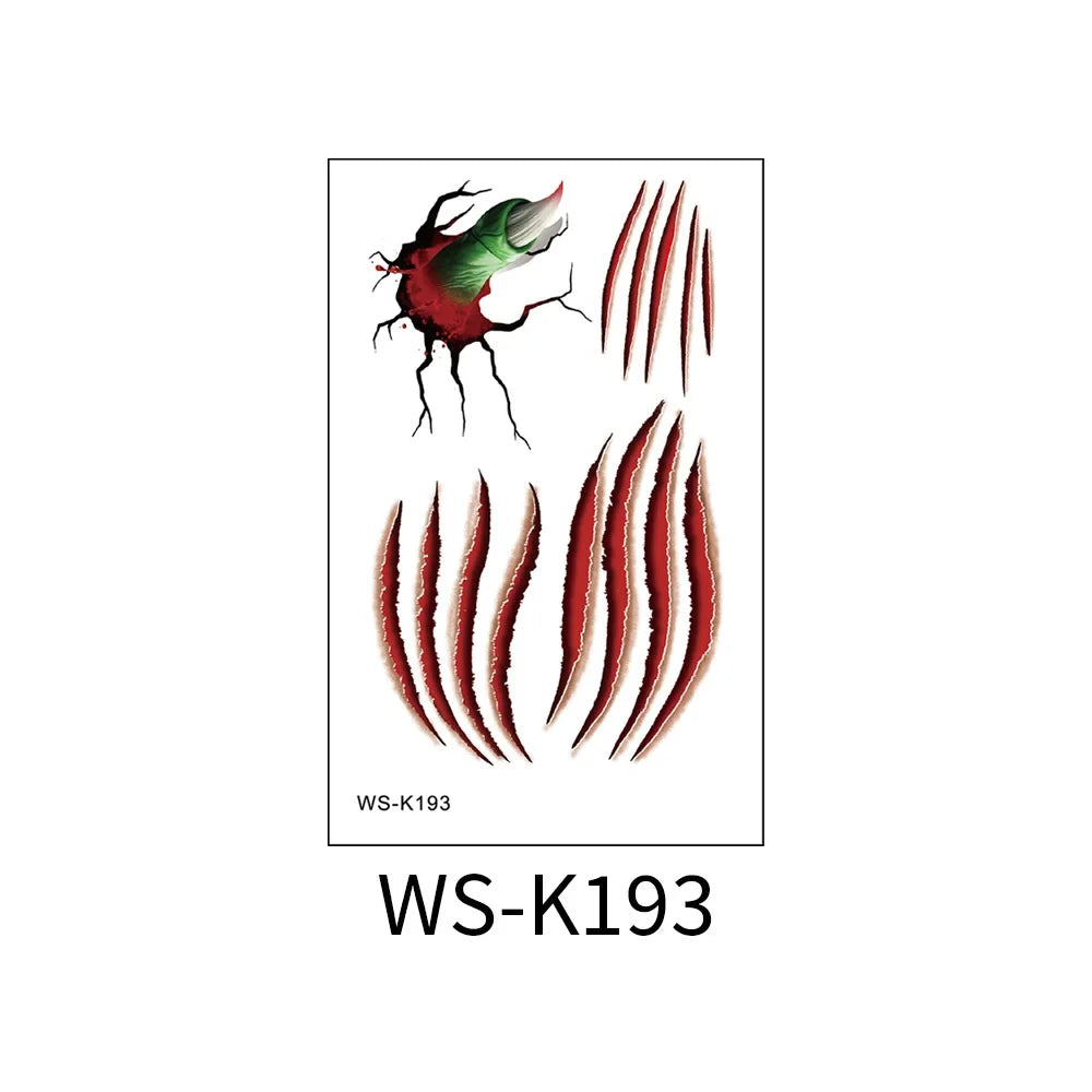 Halloween Big Scars 3D Tattoo Temporary Bloody Marks Skull Disposable Party Makeup Horrible Body Art Festival Sticker Waterproof