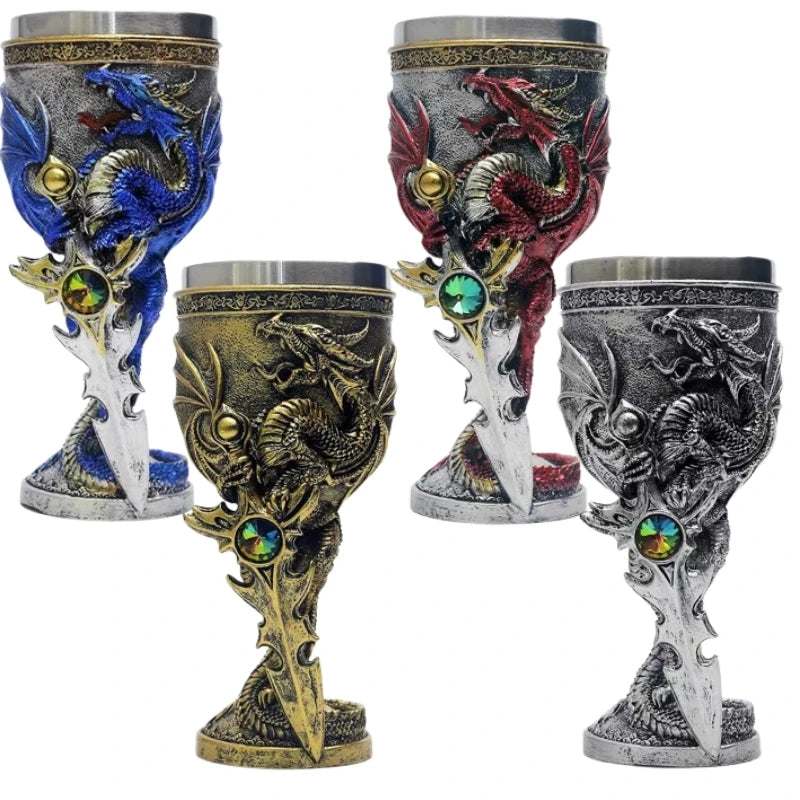 Medieval Dragon Sword Beer Mug Goblet Resin Stainless Steel Wine Glass Cocktail Glass Personalized Gift Bar Decoration Ornaments