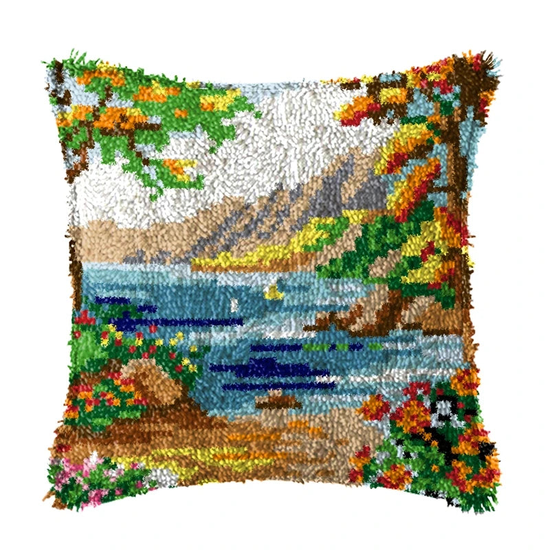 Latch Hook Rug Kit Pastel Embroidery Home decorations Pillow Case Set with Ergonomic Hook Tools