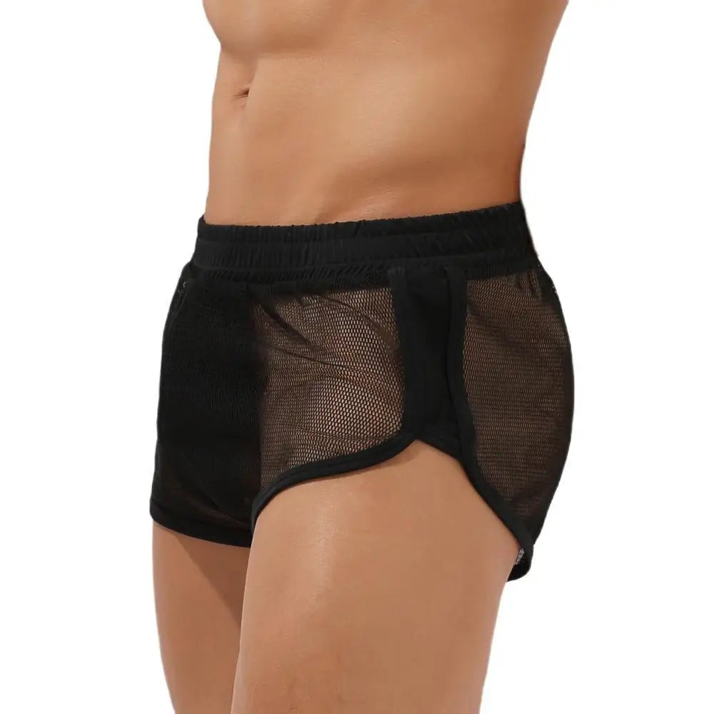 Sexy Underwear Transparent Mesh Men Boxer Shorts Fishing Net Male Panties U-convex Penis Pouch Boxers Home Sleep Bottoms Shorts