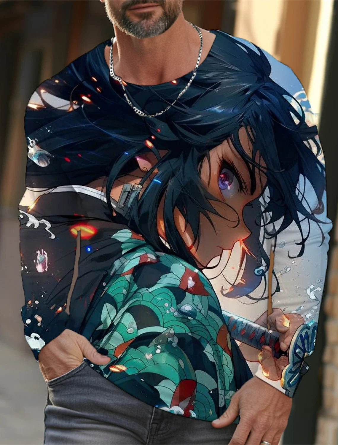Men's long-sleeved T-shirt 3D printing anime printing men's long-sleeved T-shirt autumn tops HD pattern printing T-shirt