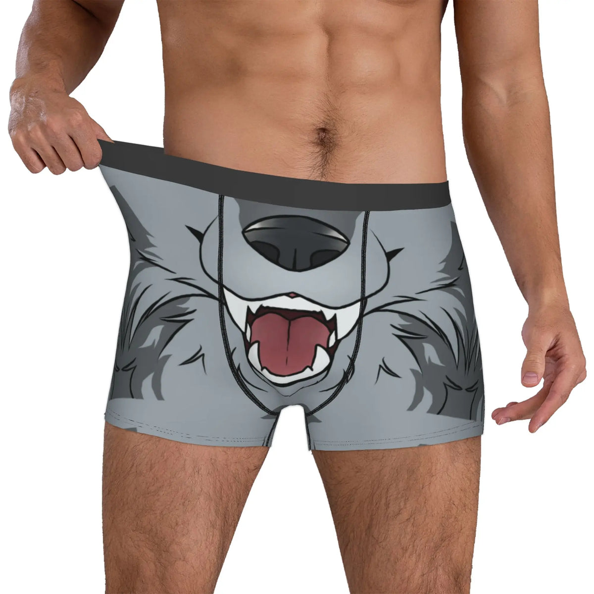 Grey Wolf Maw Boxer Shorts For Homme 3D Print Animal Underwear Panties Briefs Stretch Underpants