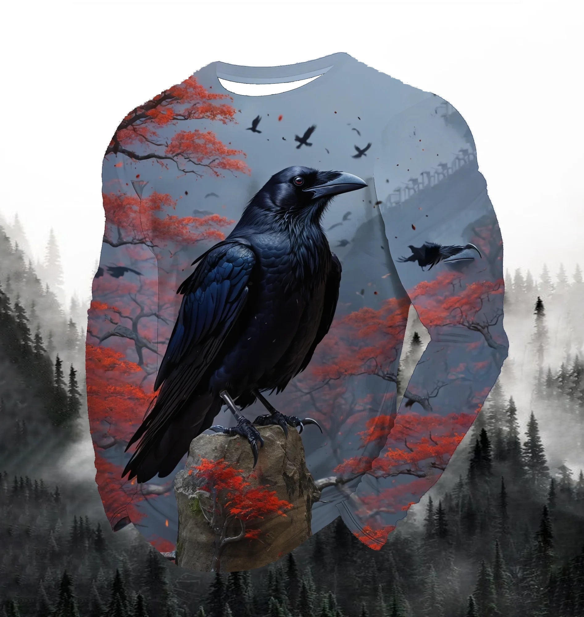Men's Fashion Printed Round Neck Long Sleeve Party Autumn Sports Leisure Pullover Men 3D Flying Eagle Printed Loose Sports Top